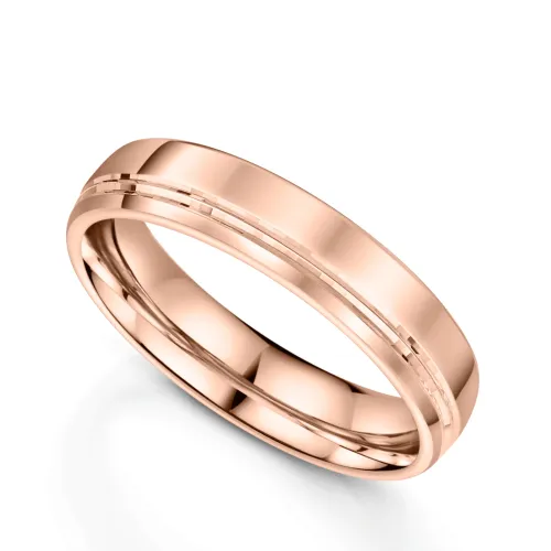 Wedding rings in Aruba: 18ct Rose Gold Polished Half-Lined Flat Court Wedding Ring