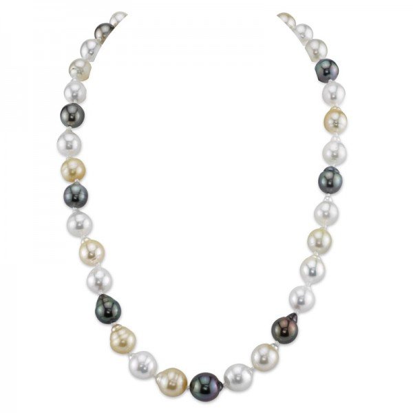Jewelry in aruba: 9.0 - 11.0mm Multi-Color Baroque Cultured South Sea Pearl Strand Necklace with 14K White Gold Clasp - 17"