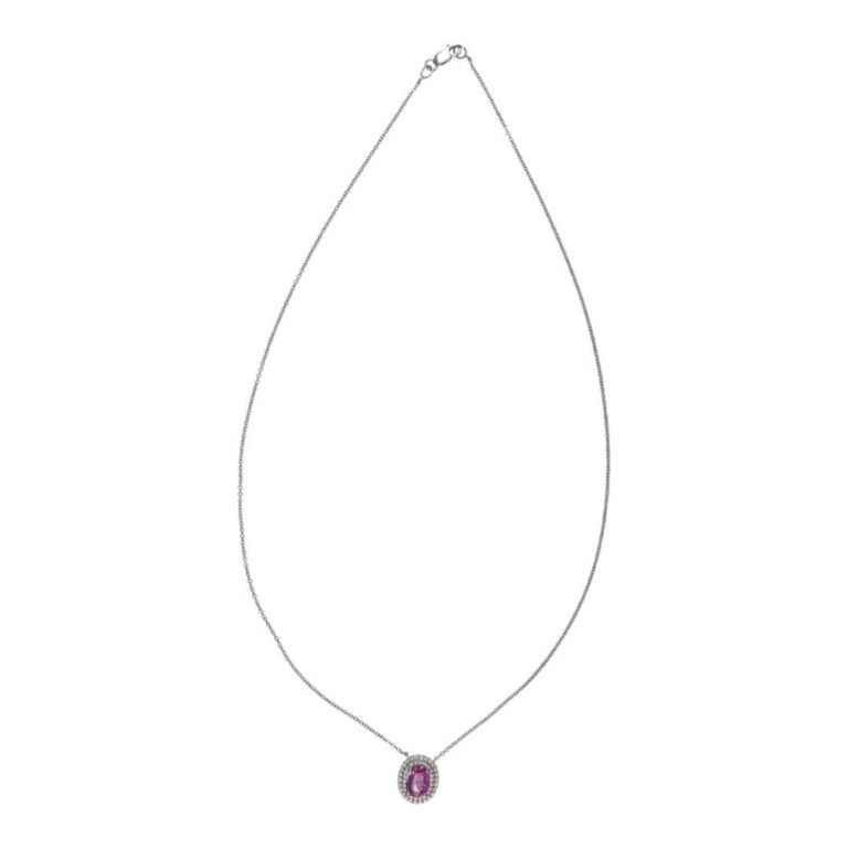 Gemstones in Aruba: Pink Sapphire Necklace (Pink Sapphire 1.13 cts. White Diamond 0.28 cts.)