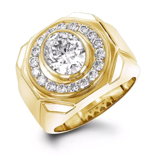 Jewelry in Aruba: Unique 18K Yellow Gold Men's Engagement Ring 4 Carat G VS Round & Oval Diamonds