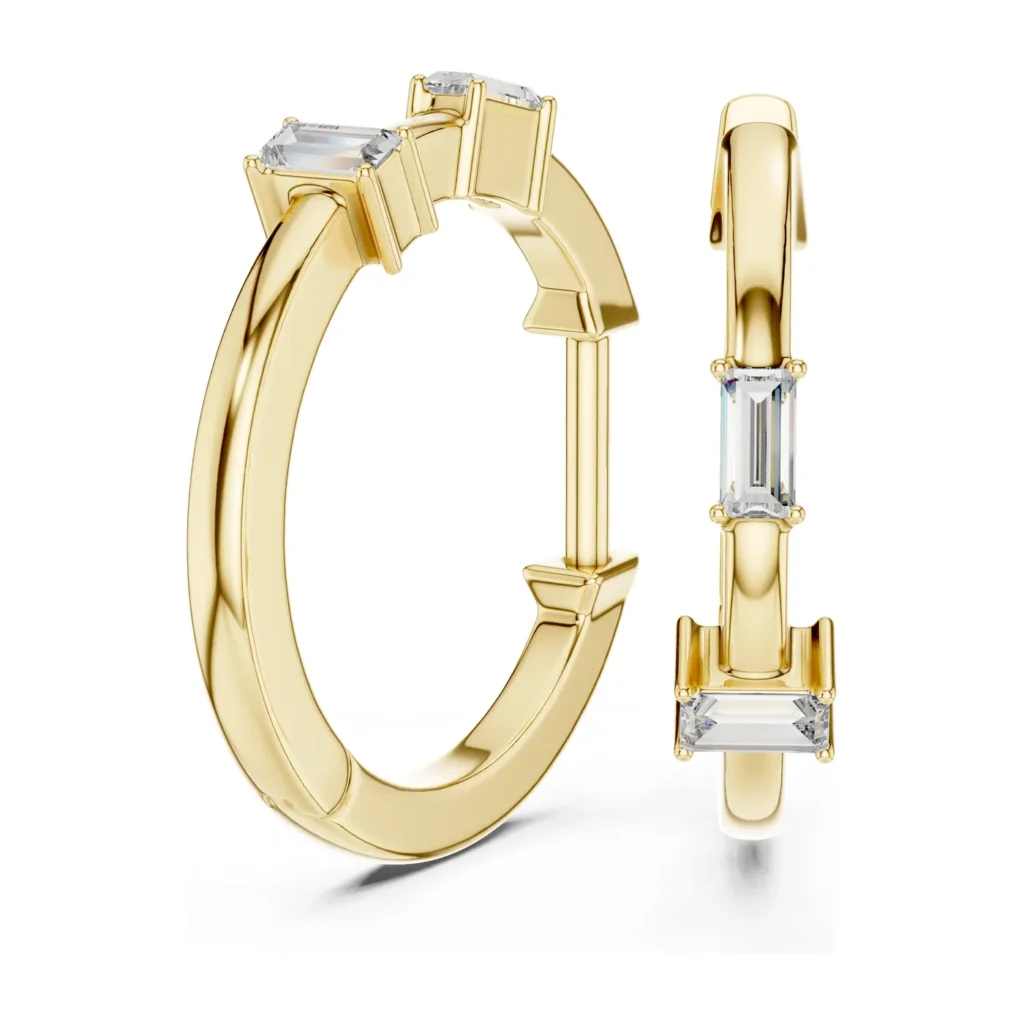 Baguette Accent Hoop Earrings