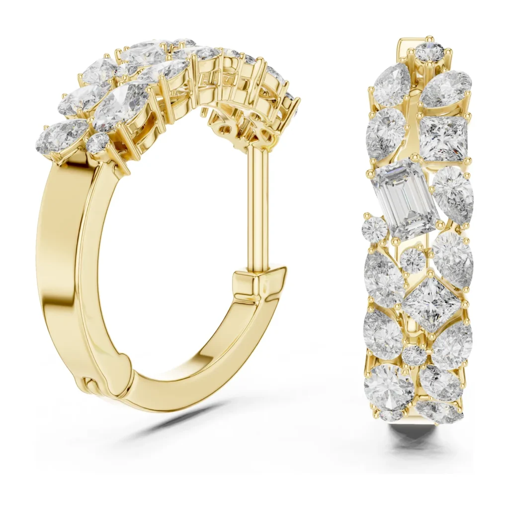 Mixed-Cut Cluster Hoop Earrings