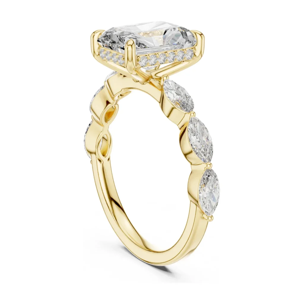 Radiant-Cut Ring with Marquise Station Band
