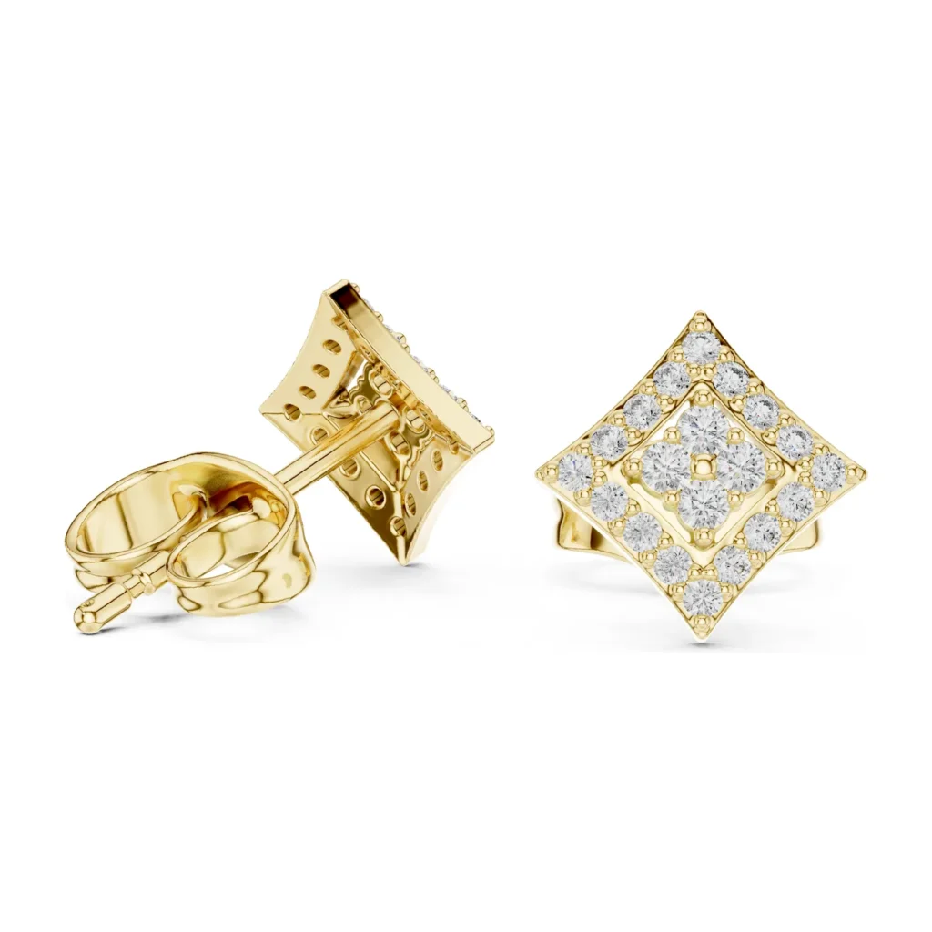 Pavé Diamond-Shape Halo Studs