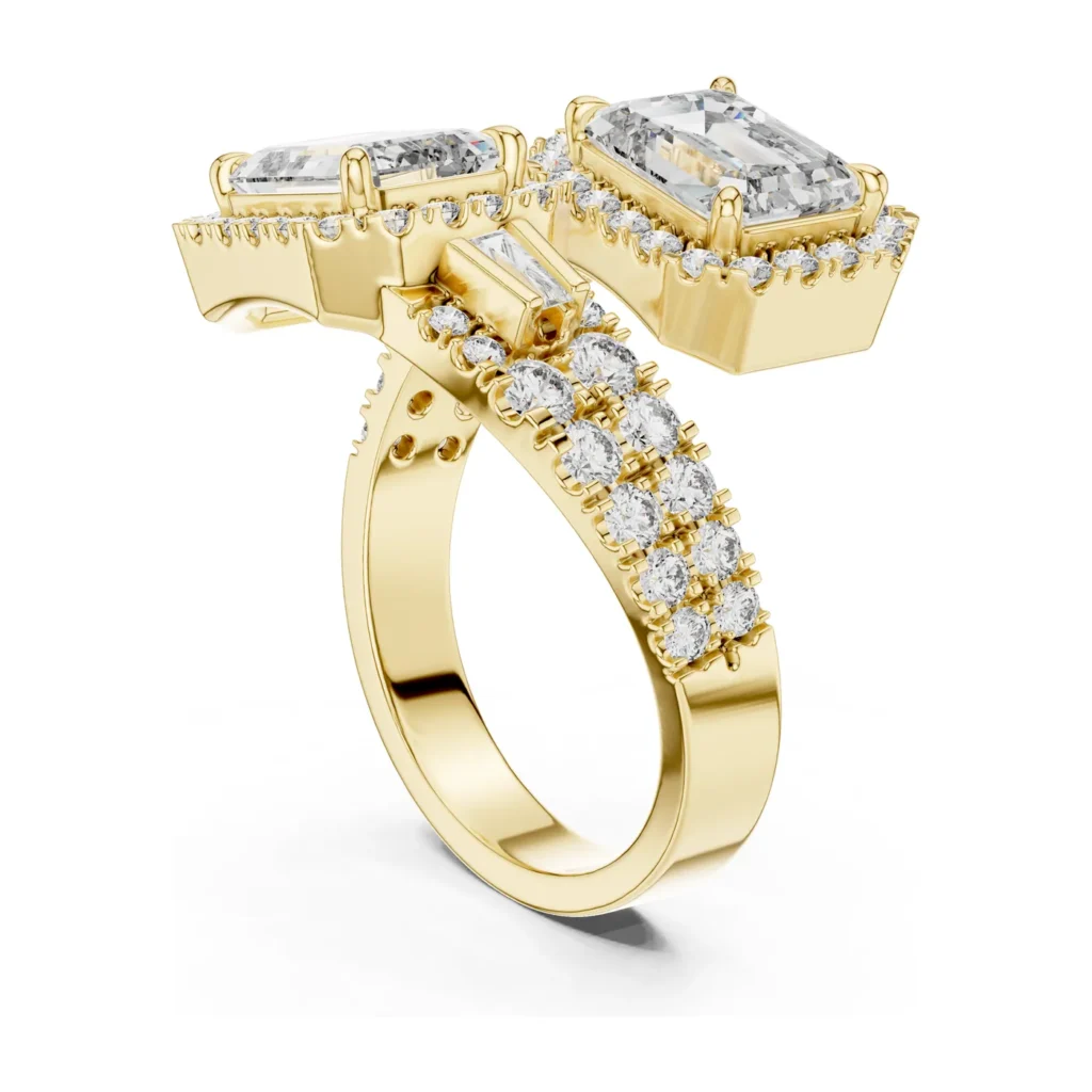 Toi et Moi Emerald-Cut Halo Bypass Ring