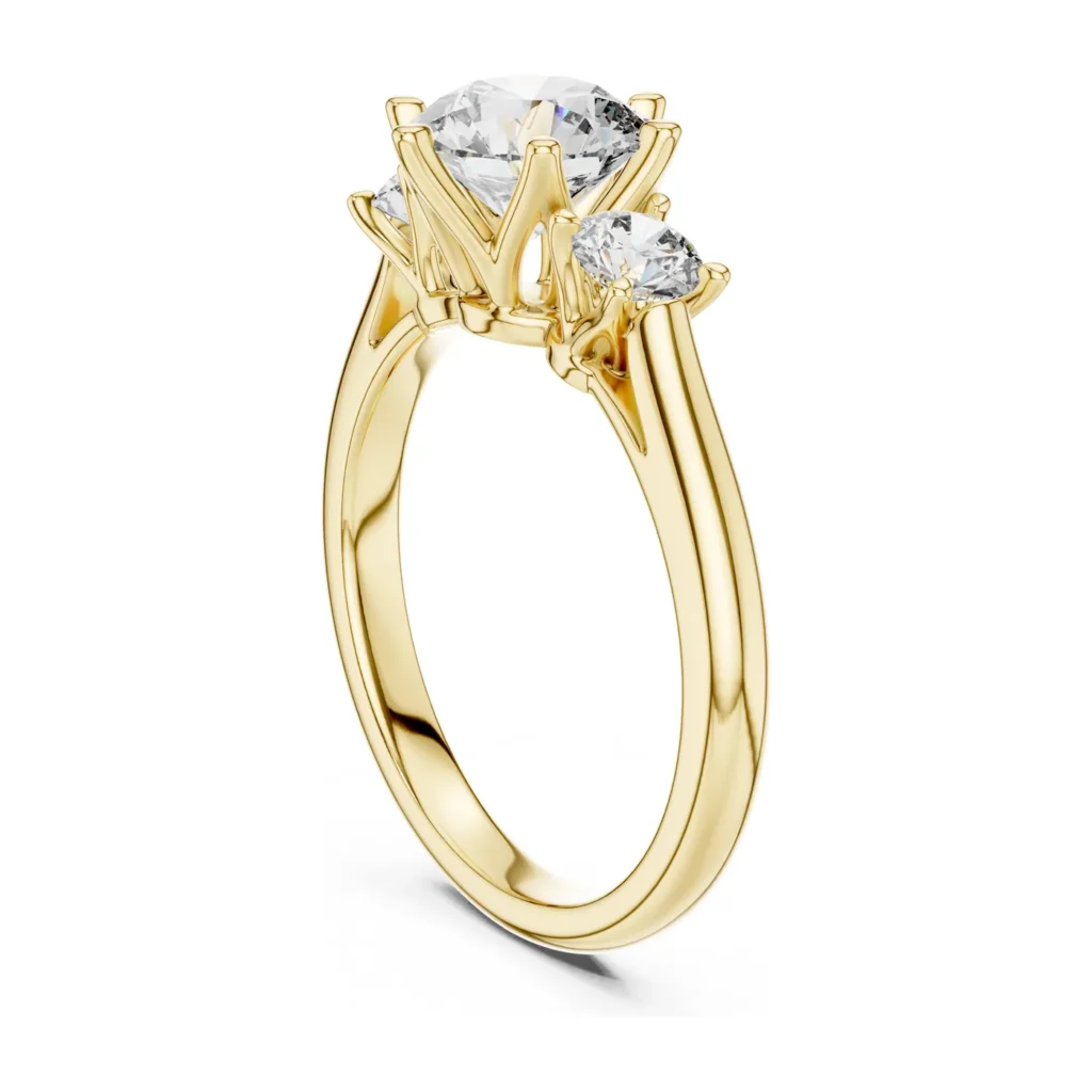Round Three-Stone Ring with Trillion Sides