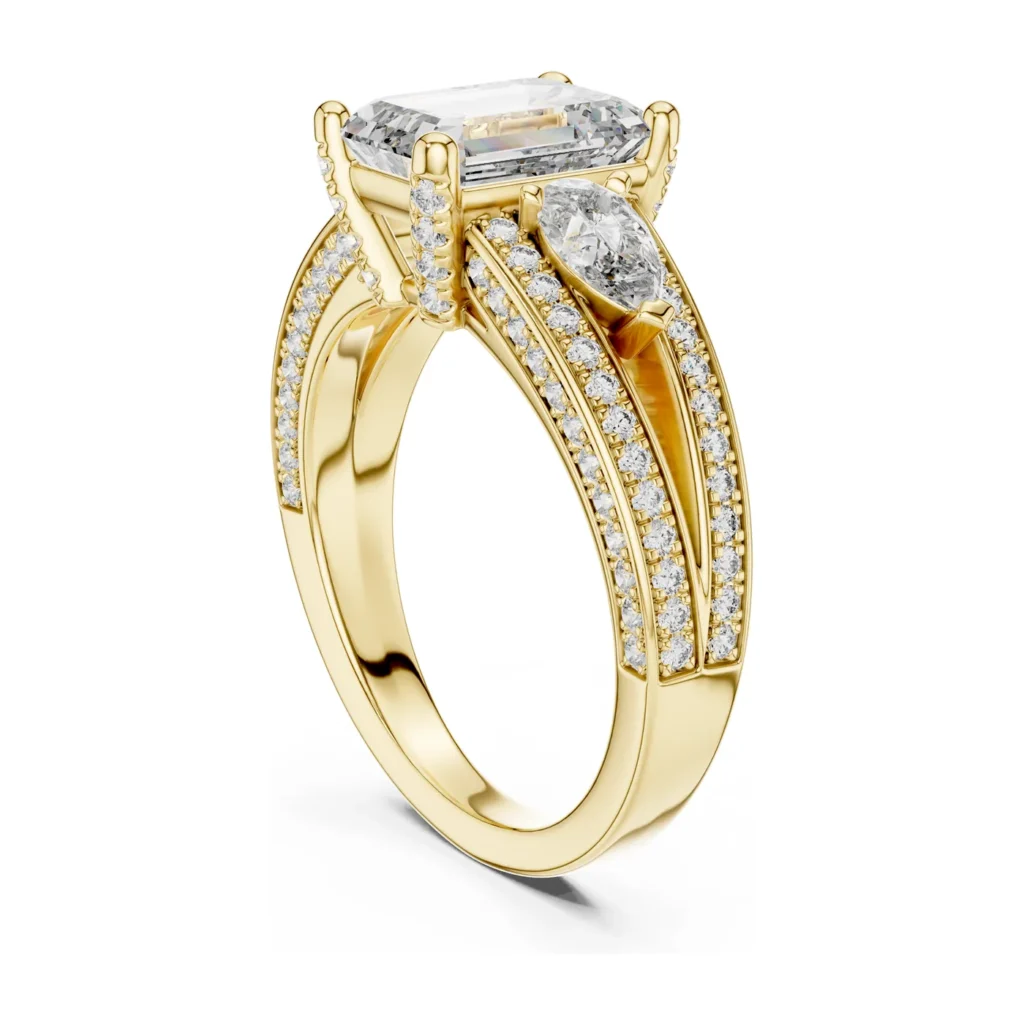 Emerald-Cut Triple-Row Pavé Ring