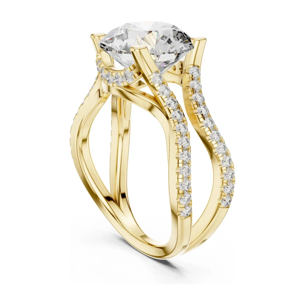 Round Solitaire Triple-Strand Pavé Ring