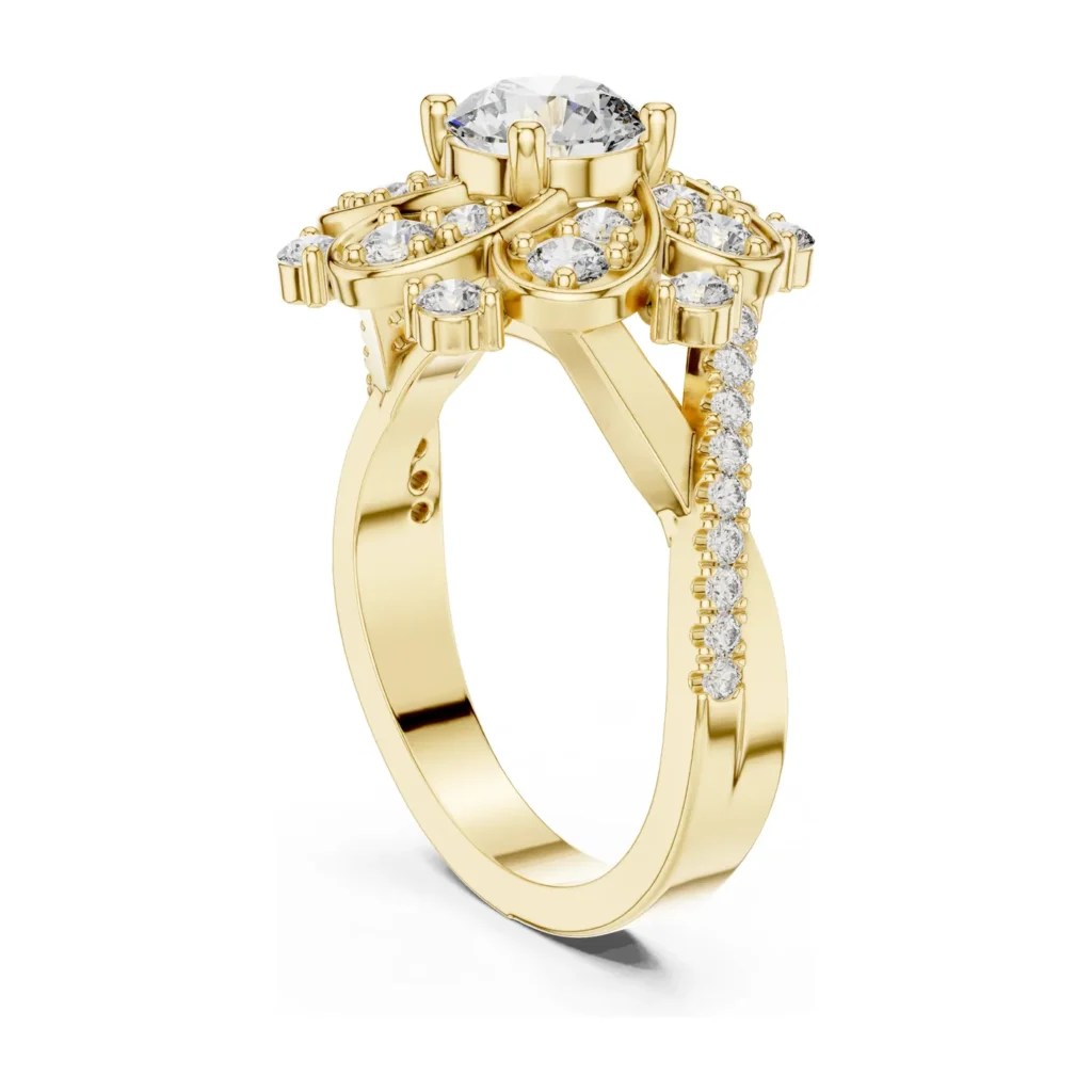Round Floral Filigree Halo Ring