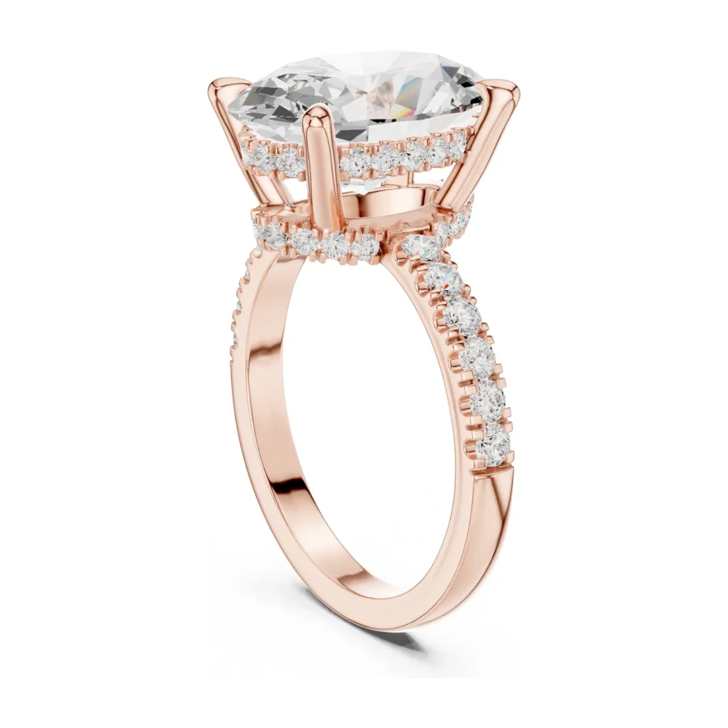 Oval Hidden Halo Pavé Cathedral Ring — photo 9