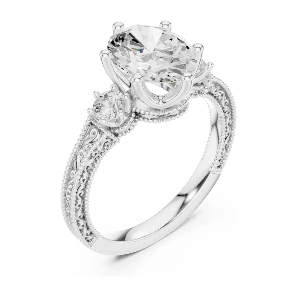 Oval Vintage Milgrain Three-Stone Ring — photo 6