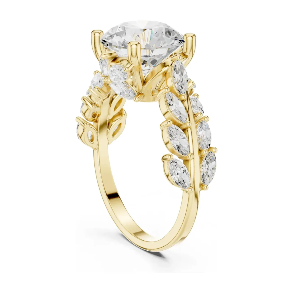 Round Solitaire Marquise Vine Ring