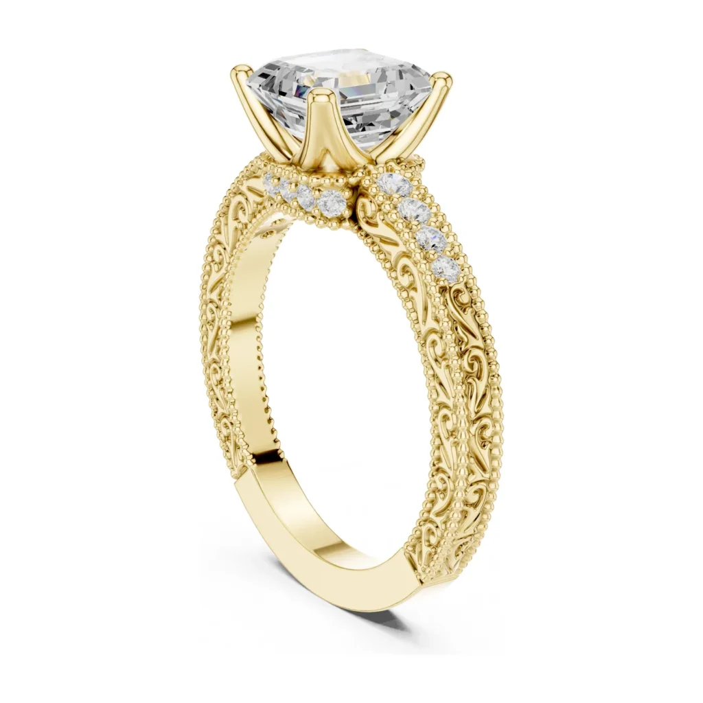 Asscher-Cut Vintage Engraved Ring