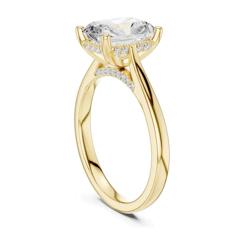 Radiant-Cut Cathedral Hidden Halo Ring