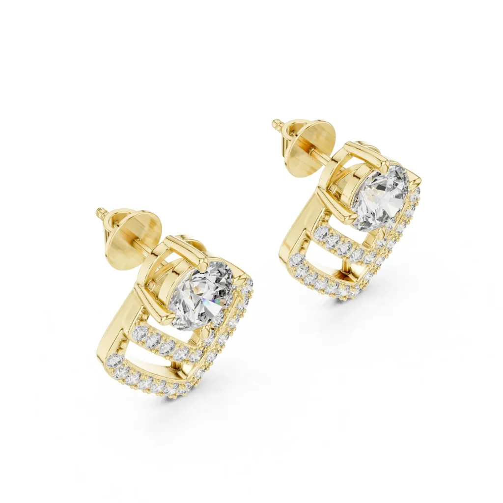 Open Square Pavé Stud Earrings