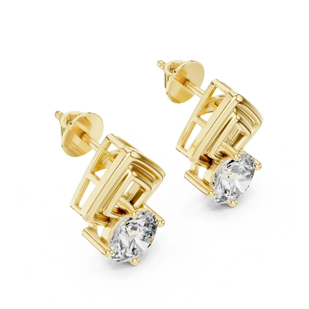 Gold Square Frame Stud Earrings