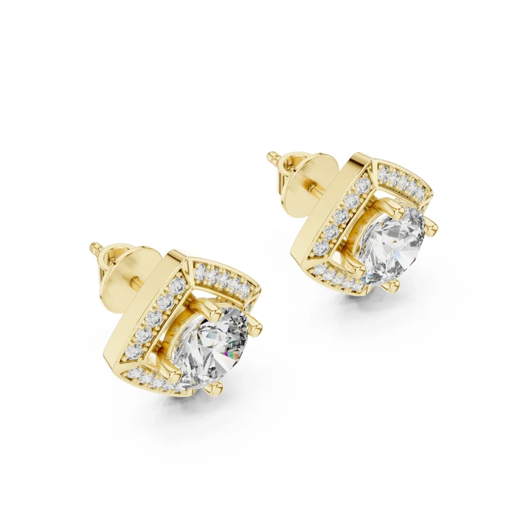 Half-Pavé Square Stud Earrings
