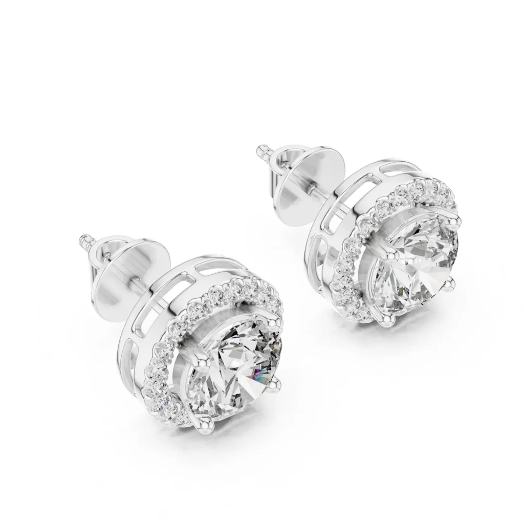 Side-Halo Round Stud Earrings — photo 4