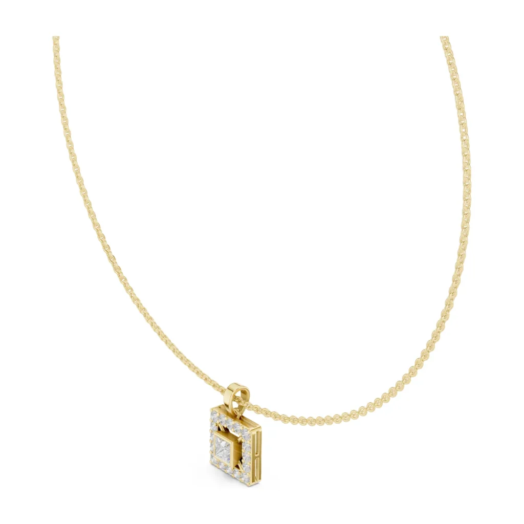 Emerald-Cut Halo Pendant Necklace
