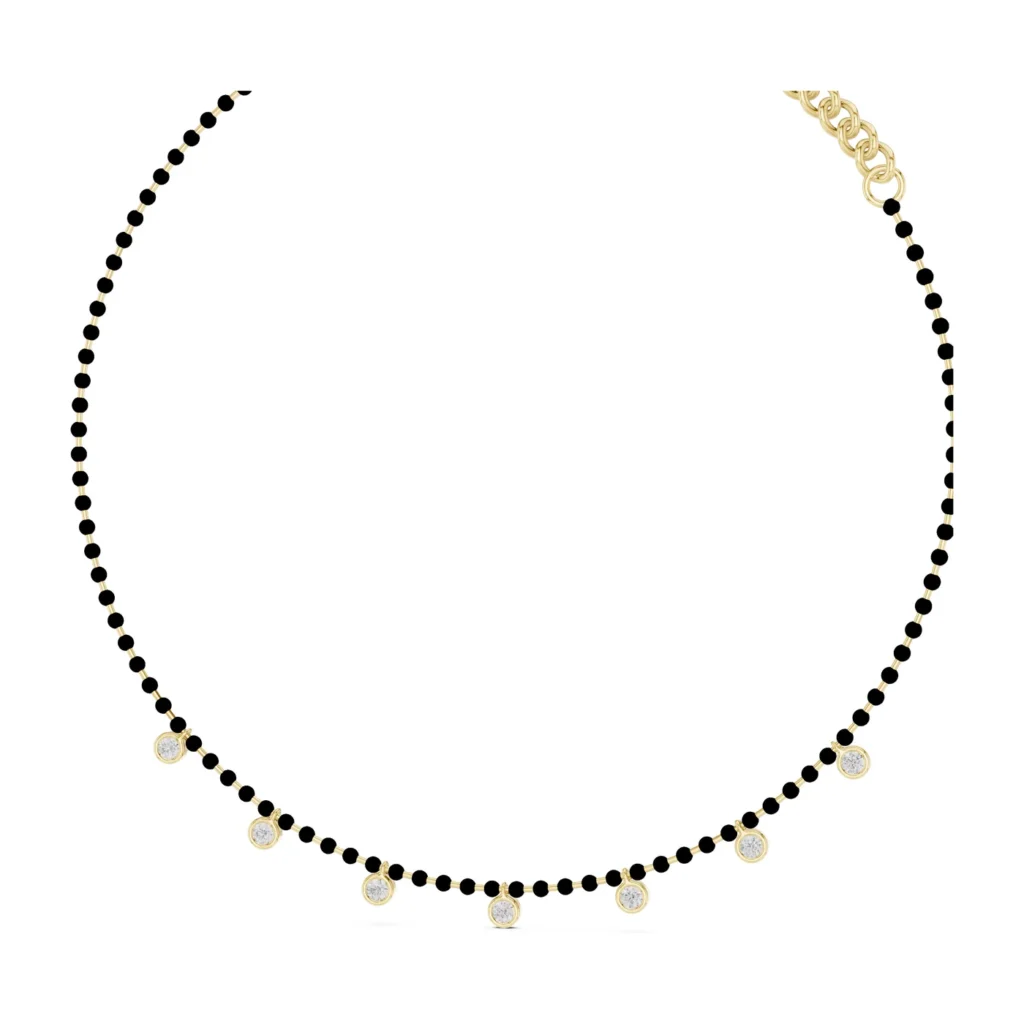 Black Bead & Diamond Station Necklace