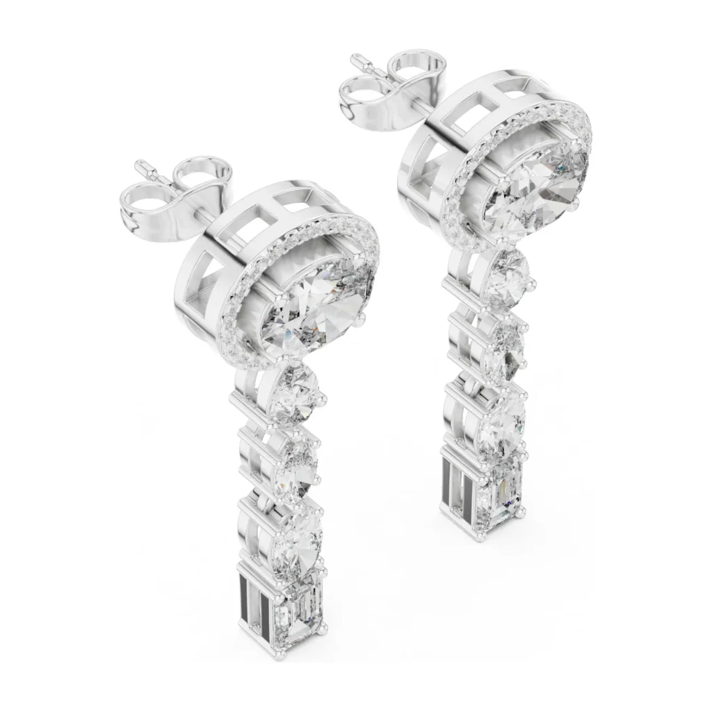 Round Halo Linear Drop Earrings — photo 4