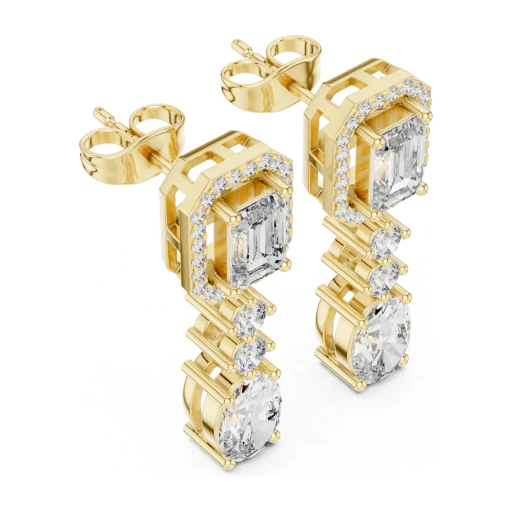 Emerald-Cut Halo Oval Drop Earrings