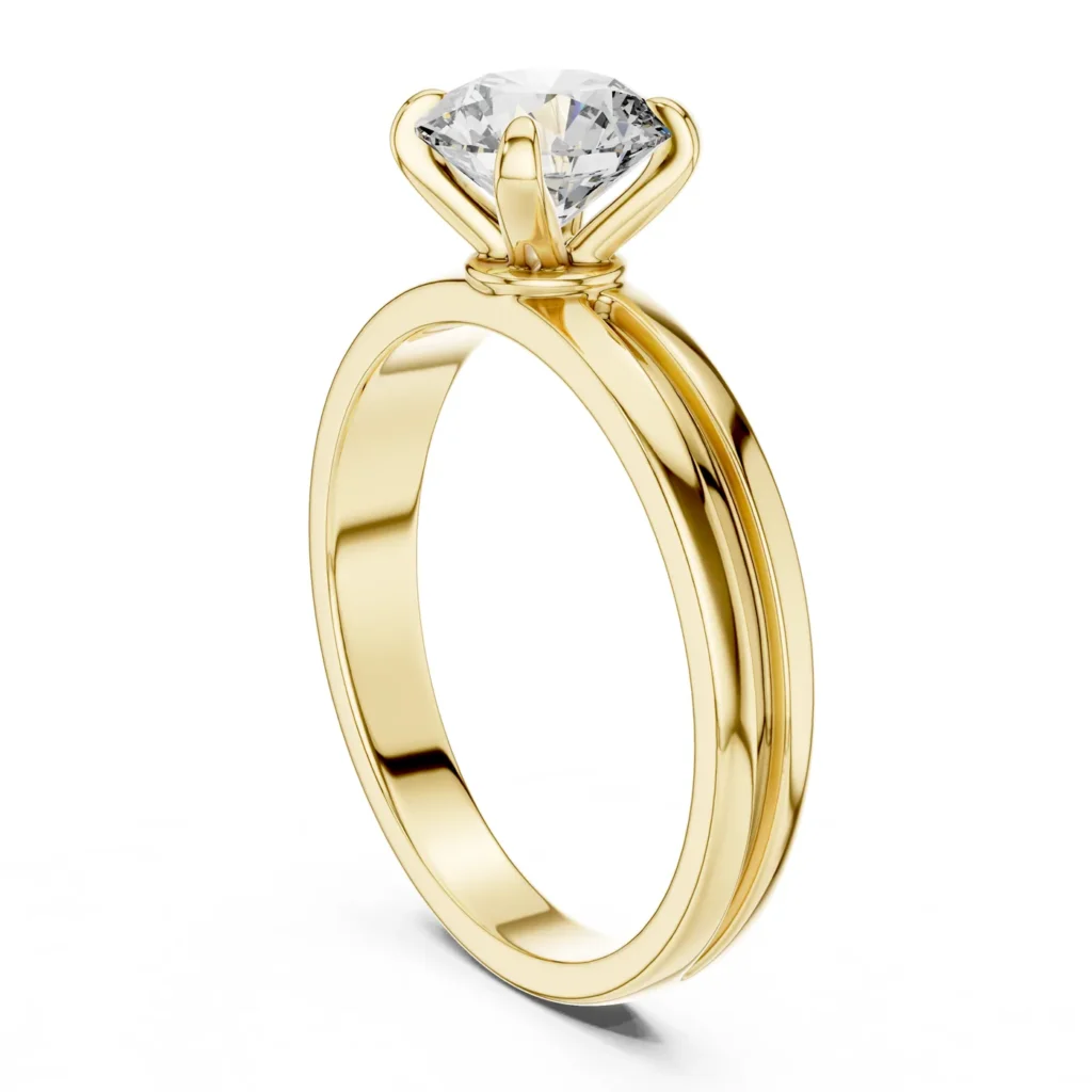 Grooved Band Solitaire Engagement Ring