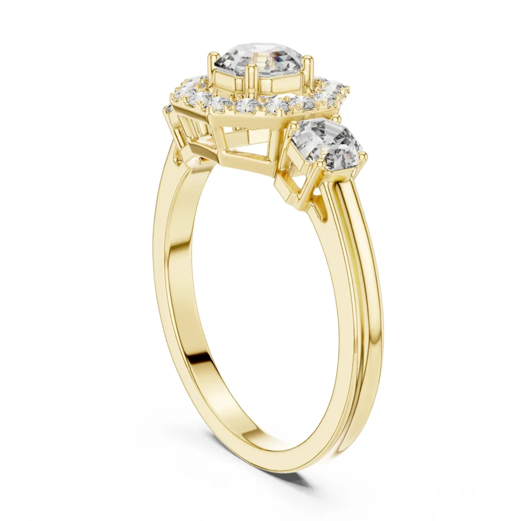 Halo Three-Stone Ring