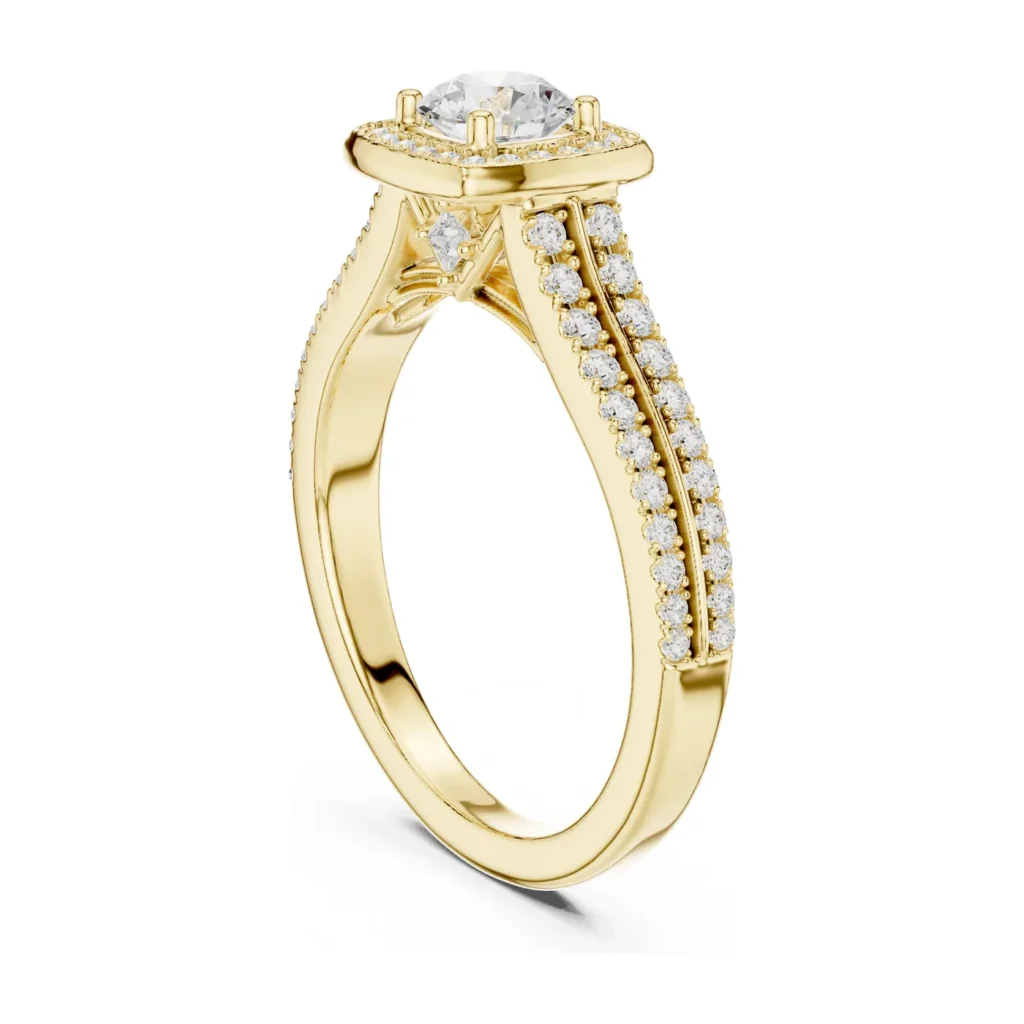 Round Halo Channel Split-Shank Ring