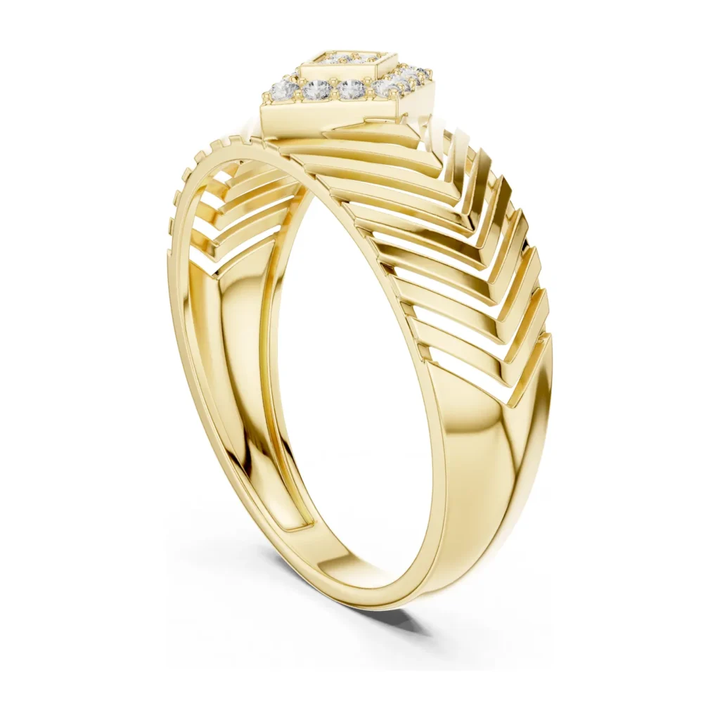Leaf Rib Pavé Signet