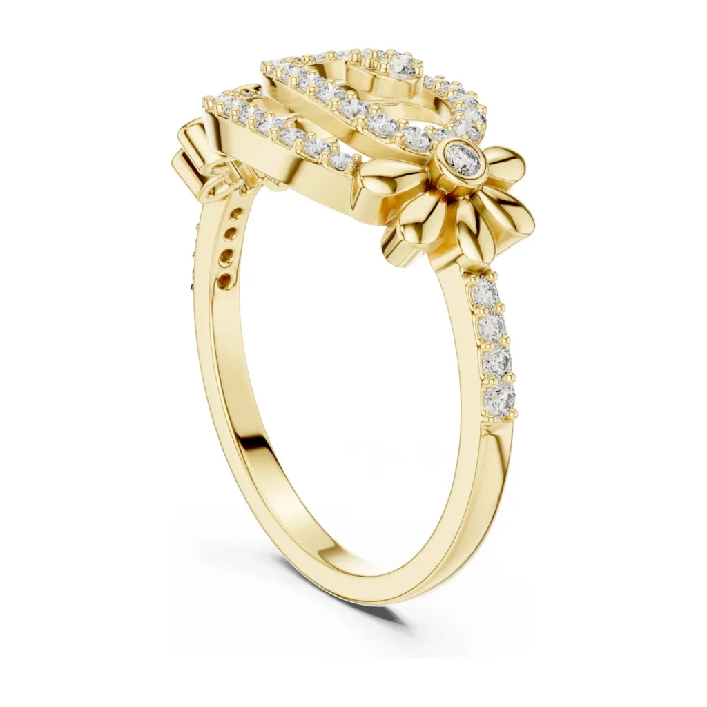 Pavé Heart & Flower Ring